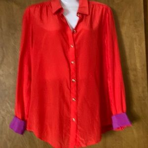 RED IS IN SEASON - Stylish silk red blouse with purple details